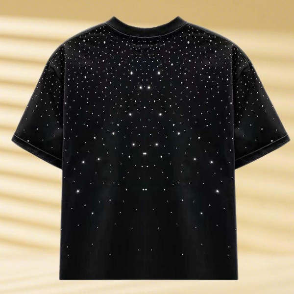 100% Cotton Men Rhinestones T Shirt Short Sleeves 0 Neck T- Shirts