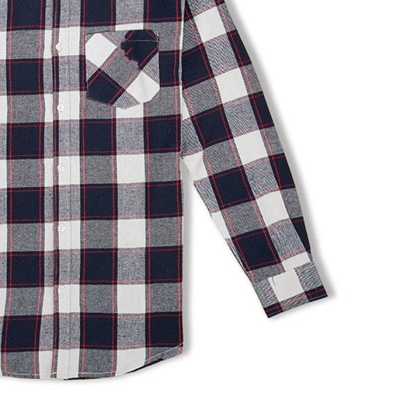 Men's Stand Collar Flannel Shirt Print Embroidery Plus Size 100% Cotton Long Sleeve