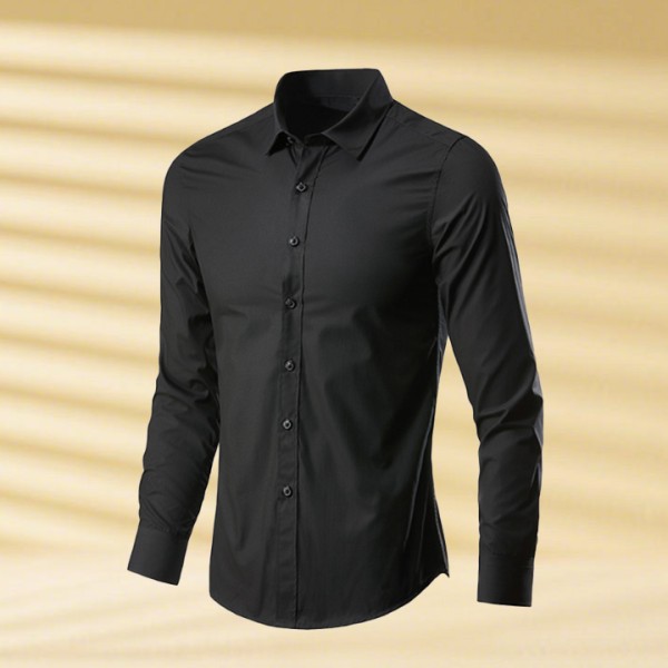 Men's Cotton Casual Long Sleeve Shirt with Stand-Up Collar Formal Office Dress