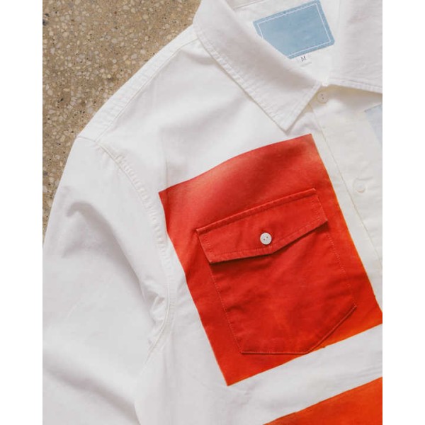 High Quality Men's Casual Color Block Pocket Printed Cut Edge Long Sleeve Shirts
