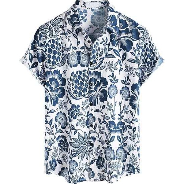 Button Down Shirt Men Short Sleeve Men's Linen Shi...