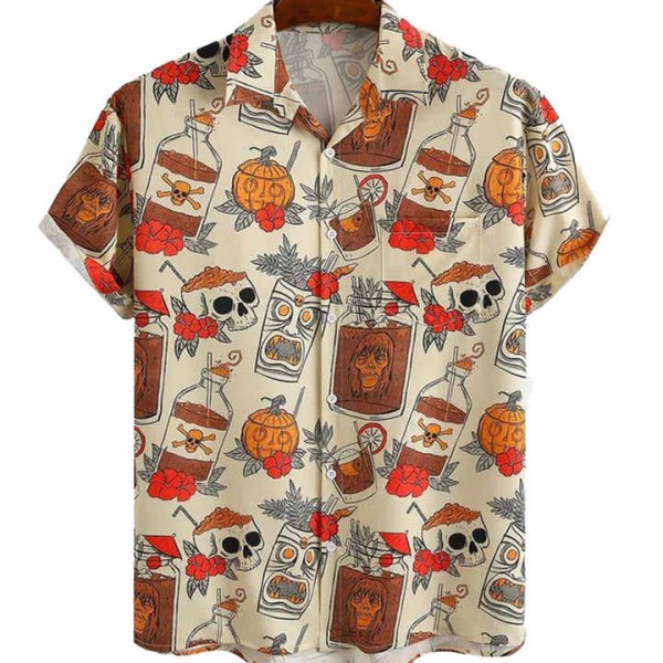 Men's Neck T-Shirt Floral Skull Hawaiian Print 3D ...