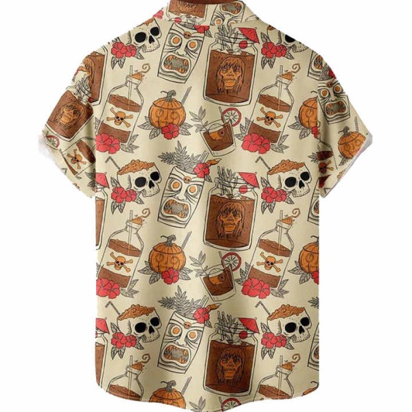 Men's Neck T-Shirt Floral Skull Hawaiian Print 3D Digital