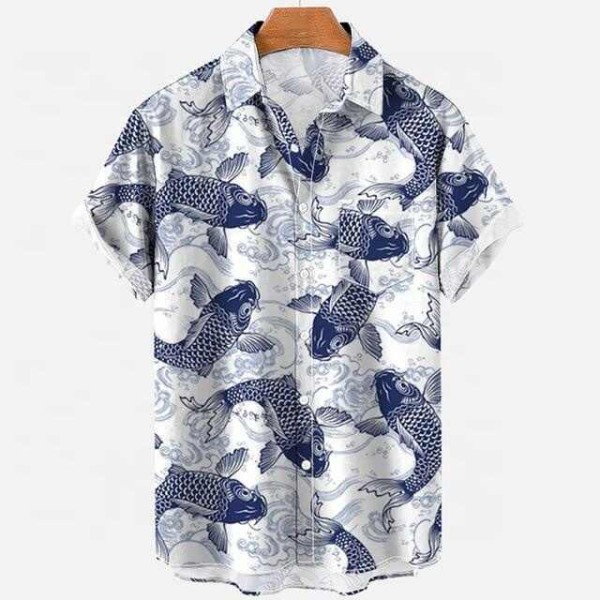 Summer Beach Men's Popular Printed Irregular Short Sleeve Shirt Casual Shirts