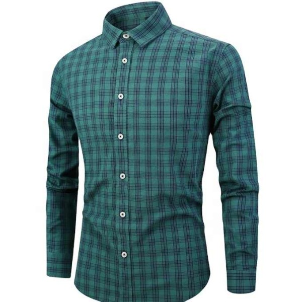 New Cotton Men's Long-Sleeved Plaid Shirt Youth Po...