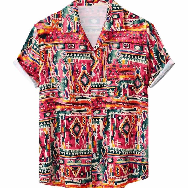 Summer Printed Funky Hawaiian Casual Button Down S...