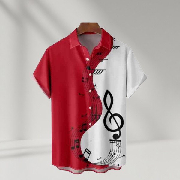 Summer Shirts Men Hawaiian Men's Short Sleeve Shirt Music Note Print
