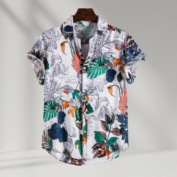 Men's Cotton Polyester Summer Short Sleeve Shirt Pattern Beach