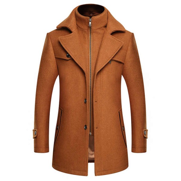 Men's Double Collar Woolen Warm Long Coat for Wint...