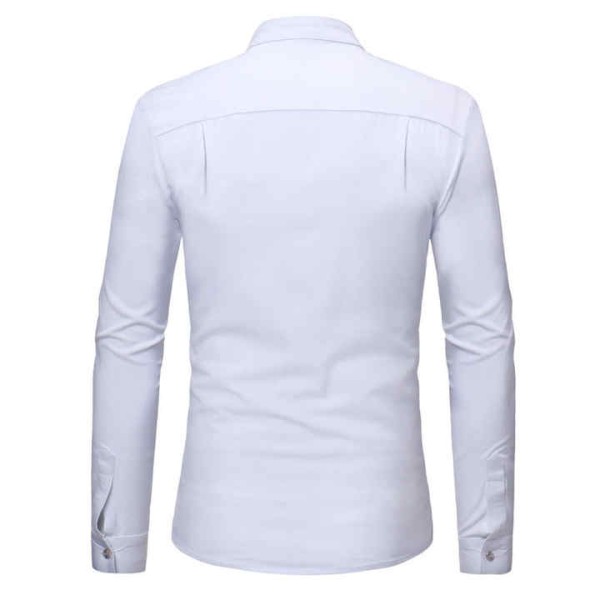 100% Cotton High Quality Slim Fit Long Sleeve Men's Dress Shirts Stand Collar