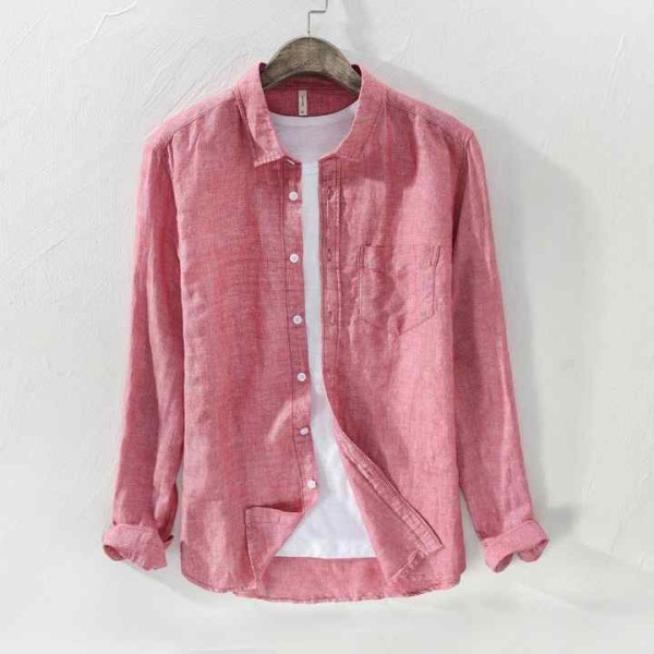 Lightweight and Breathable Men's Linen Shirt Solid...