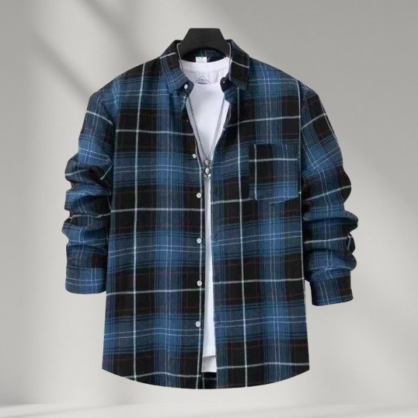 Men's Cotton Long Sleeve Plaid Shirt Breathable Casual Print