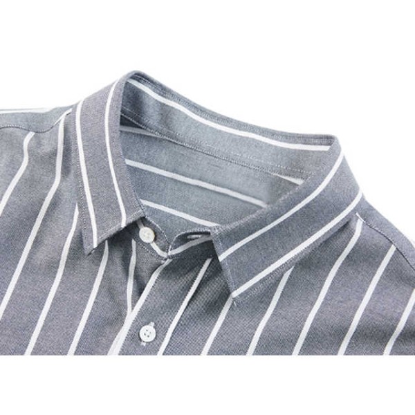 Men's Casual Stylish Long Sleeve Button-Up Striped Dress Shirts Cotton Beach Shirt