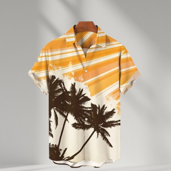 Short Sleeved Shirt Loose Casual Printed Beach Shirt Hawaiian Short Sleeved Shirt