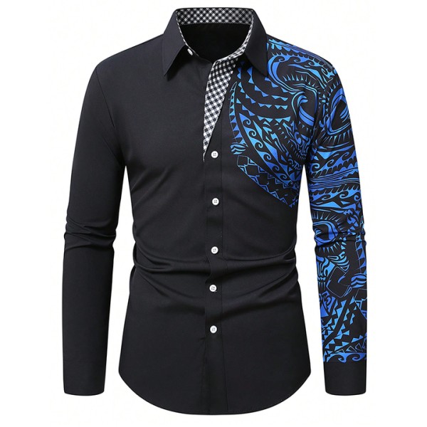 Men's Long Sleeve Fashion High Quality Printed Lux...