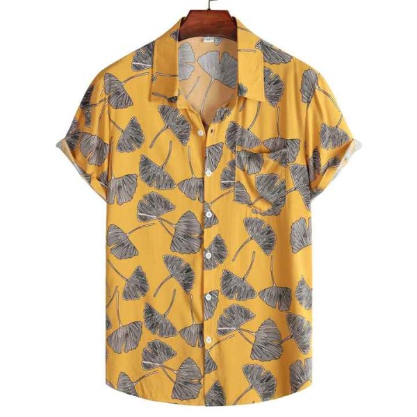 Men's Retro Geometric Hawaiian Beach Print Shirt S...