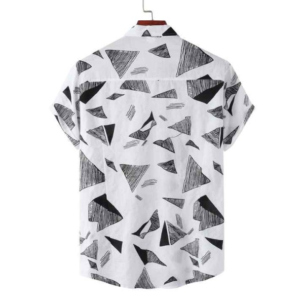 Cotton Hawaiian Printed Summer Beach Short Sleeve Shirt Black White