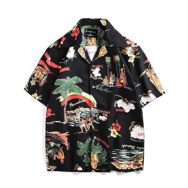 Summer Men's Casual Shirts Loose Short Sleeve Hawa...