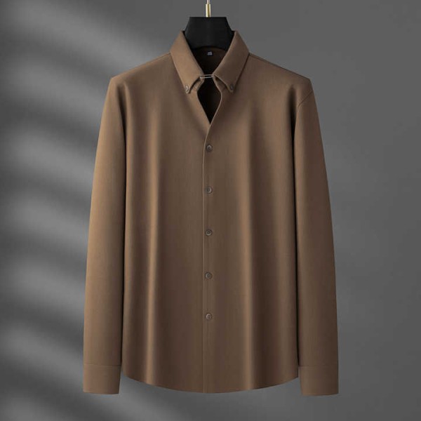 Autumn Men's Long Sleeve Shirts Solid Slim Fit Bus...