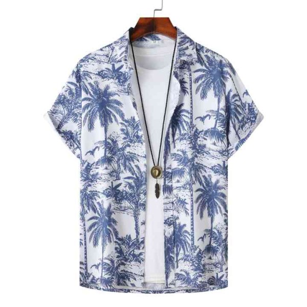 Hawaiian Seaside Vacation Shirt Men's Summer Fashi...