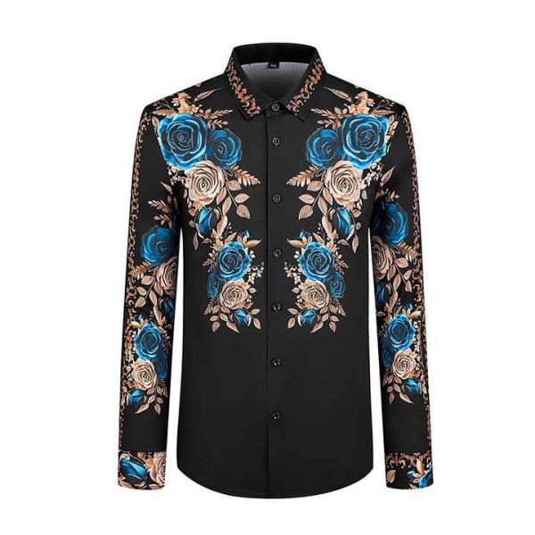 Men's Long Sleeve Floral Large Size Lapel Slim Fit...