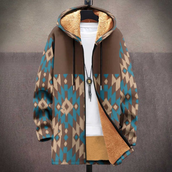 Men's Vintage Aztec Ethnic Wind Fashion Coat Long ...