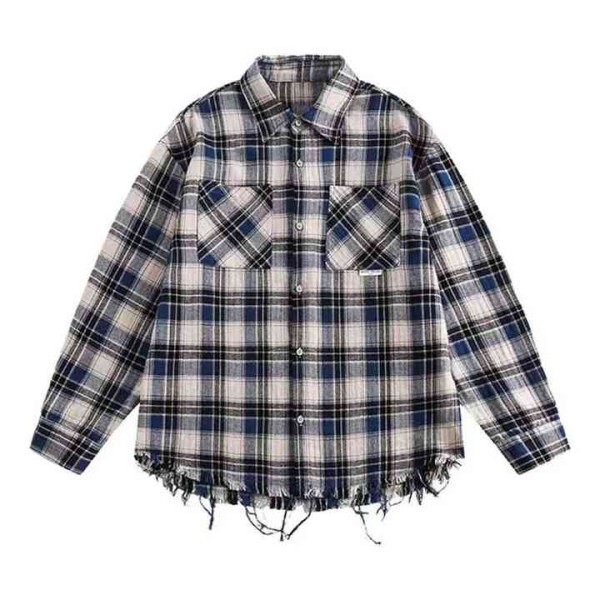Plaid Men Flannel Shirt Men's Screen Printing Long...