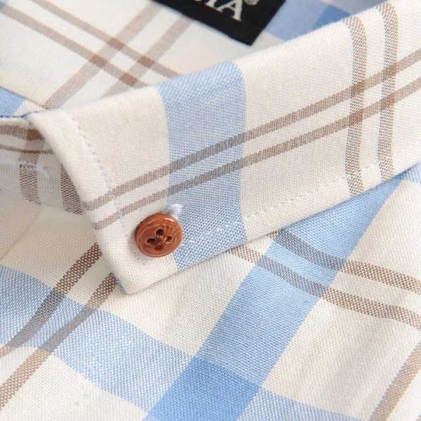 Big Size Button Down Gingham Shirts, Cotton Long Sleeve