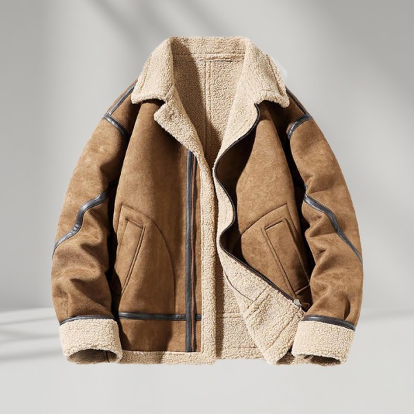 Men's Suede Leather One-Piece Jacket Brand's Thickened Fleece-Lined Outerwear