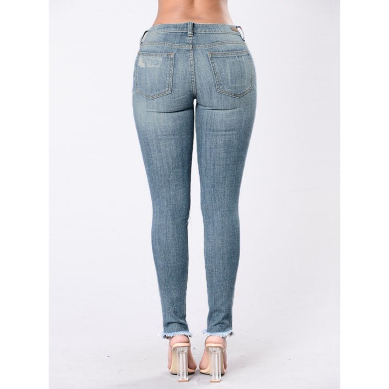 Hole Worn Button Zipper Women's Jeans