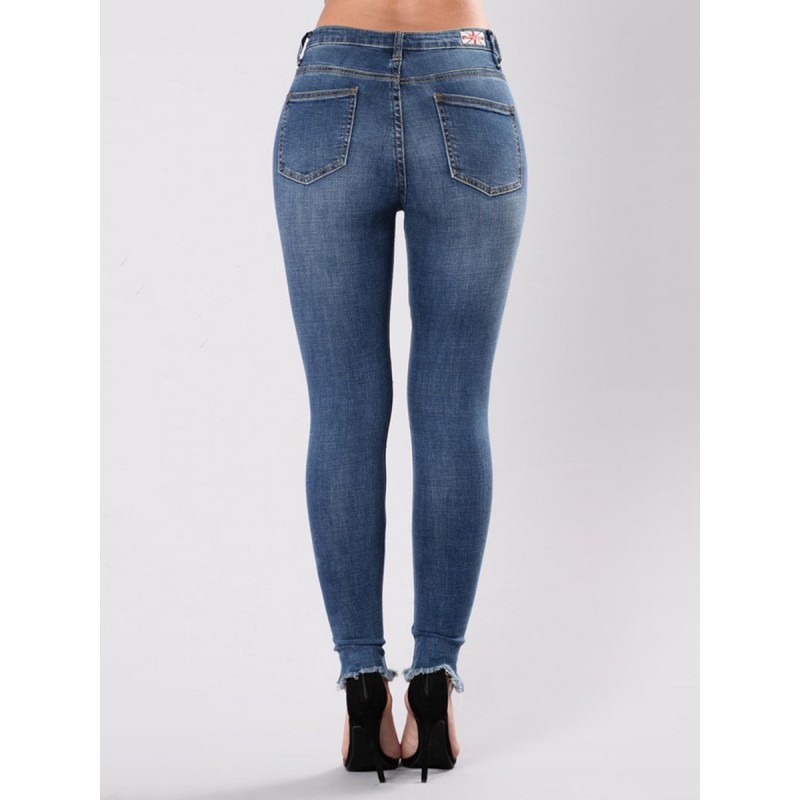 Embroidery Hole Pocket Skinny Women's Jeans