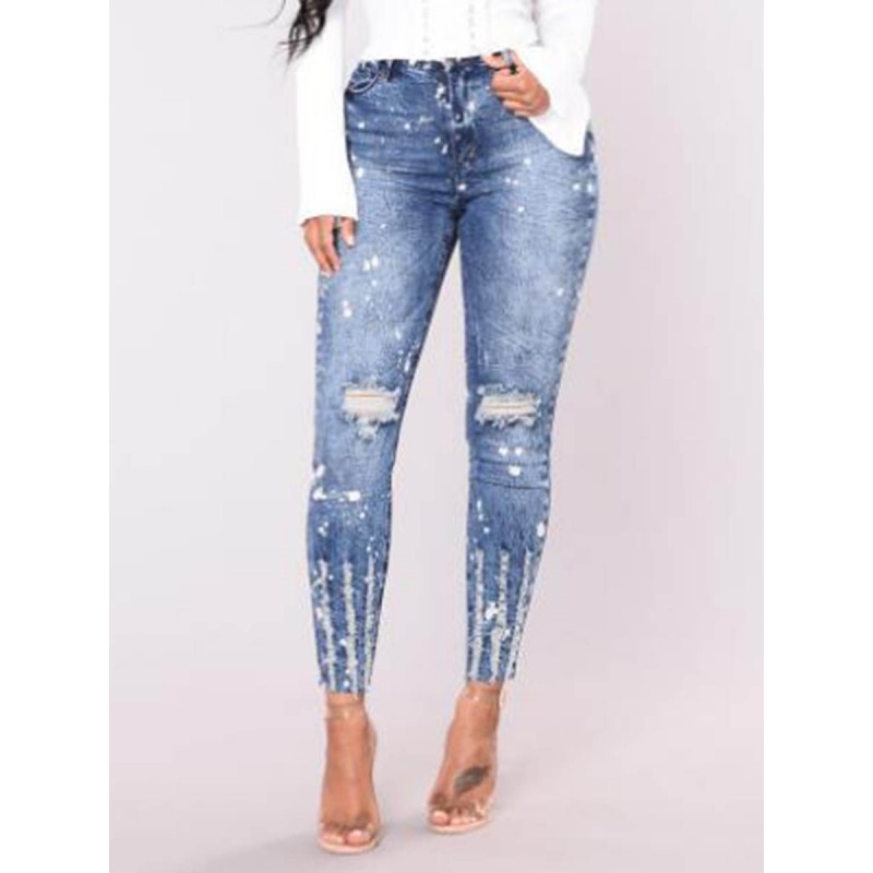 Hole Button Worn Women's Jeans