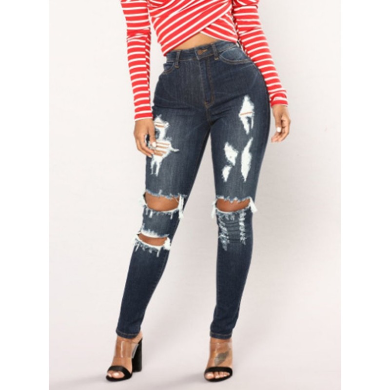 Worn Hole Personality Women's Jeans