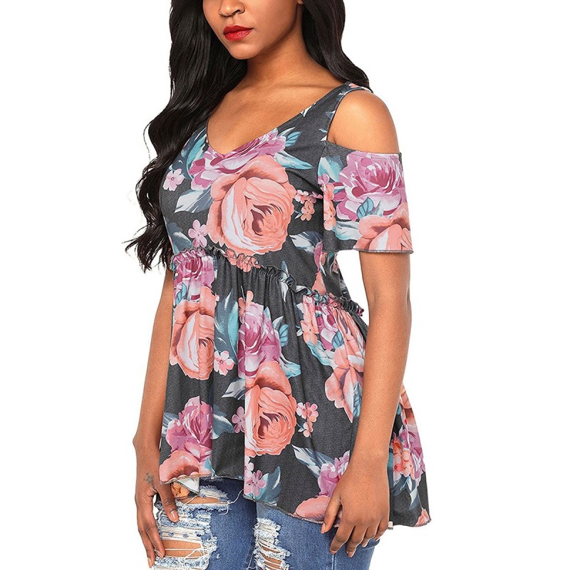 Hot Floral V-Neck Short Sleeve T-shirt