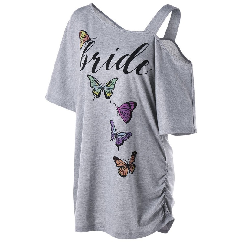 Butterfly&Letter Printed Loose Short T-shirt