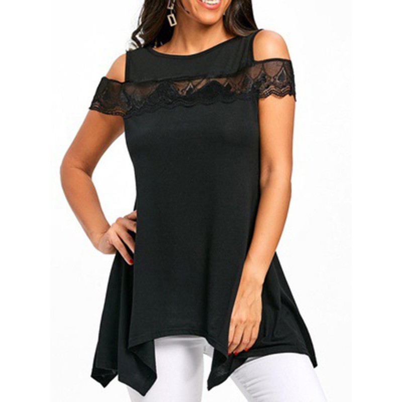 Off Shoulder Lace Asymmetric Women's T-shirt