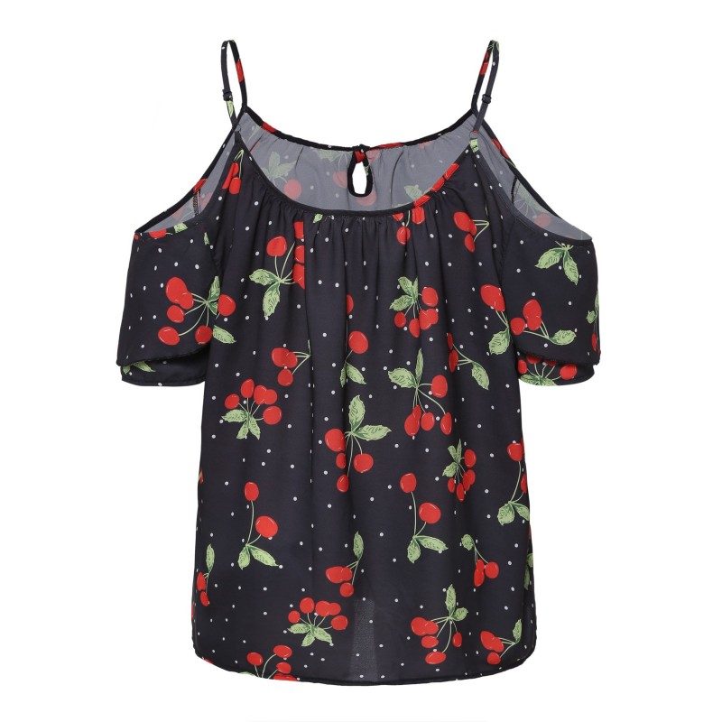 Large Code  Cherry Printing Strap Women's T-shirt