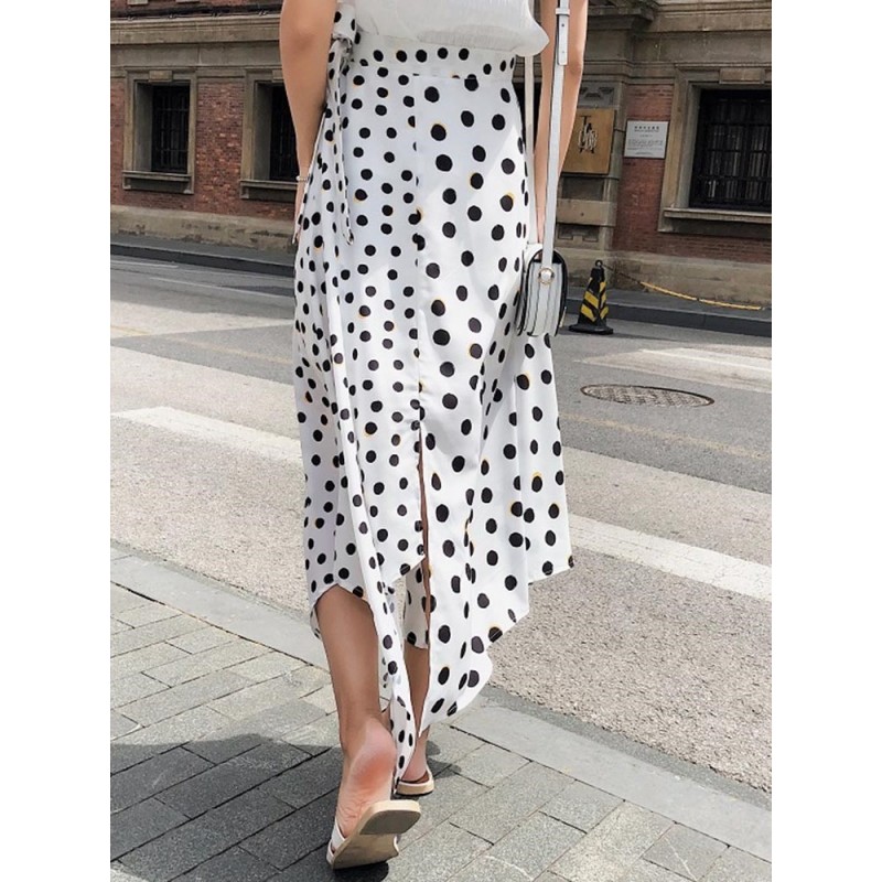 Polka Dot Patchwork Slit Women's Skirt