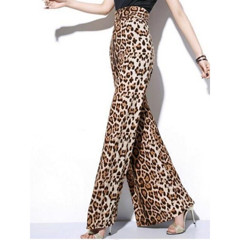 High-Waist Leopard Printed Wide Leg Women's Casual...