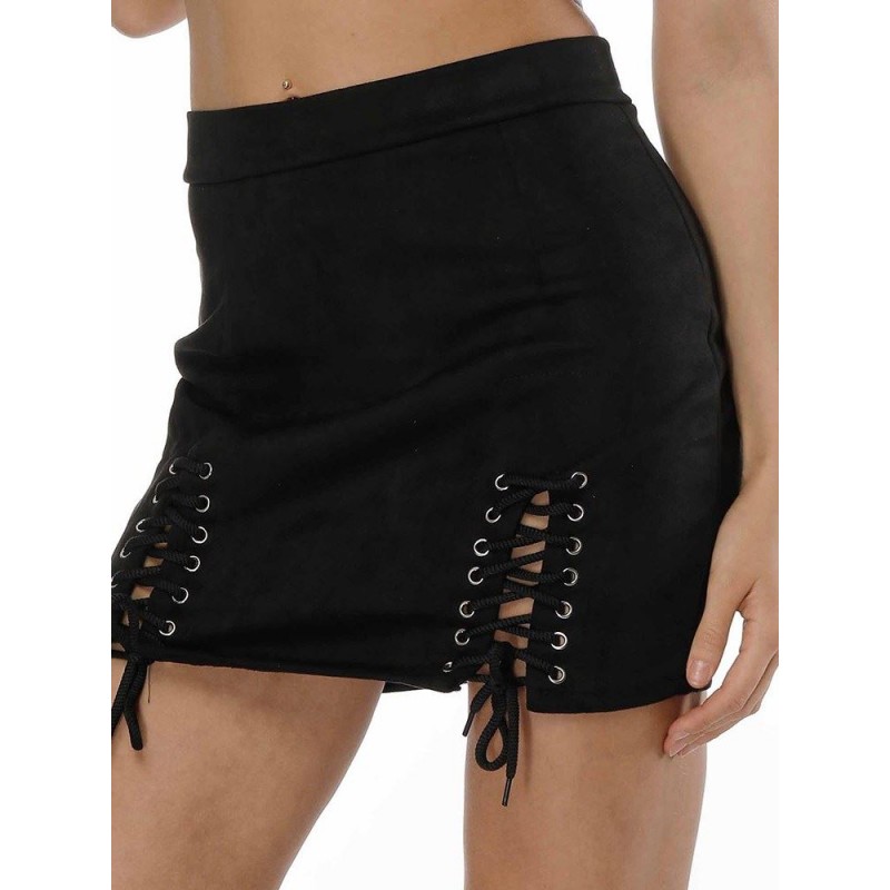 Lace Up High Wasted Suede Skirt