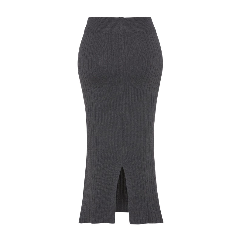 Plain Knitted Pleated Split Women's Skirt