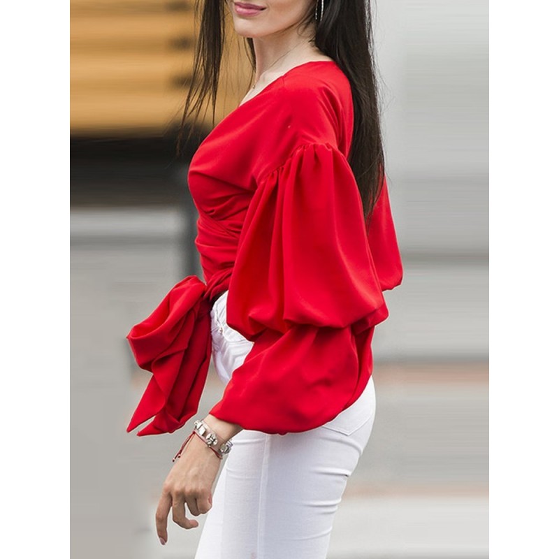 V-Neck Pullover Long Sleeve Women's Blouse