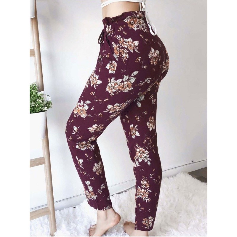 Floral High-Waist Casual Pants