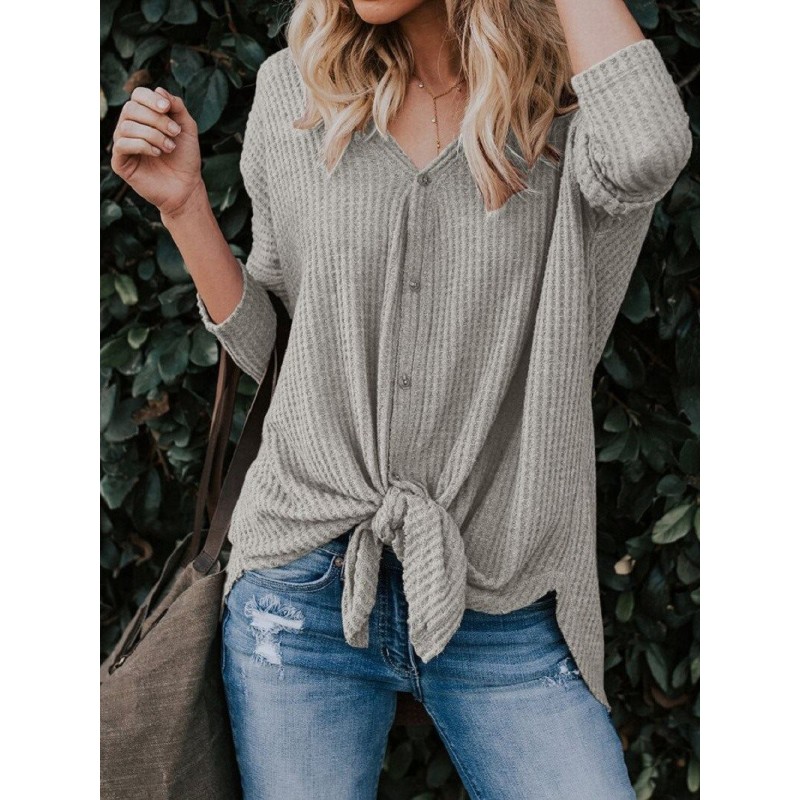 Long Sleeve V-neck Knot Women's Blouse