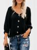 V-Neck Regular Plain Three-Quarter Sleeve Standard Blouse