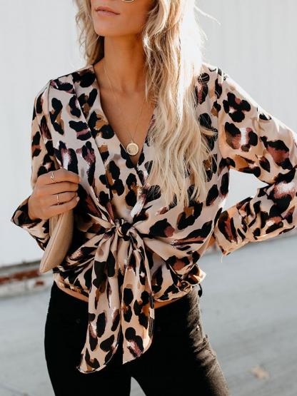 V-Neck Regular Print Long Sleeve Standard Blouse