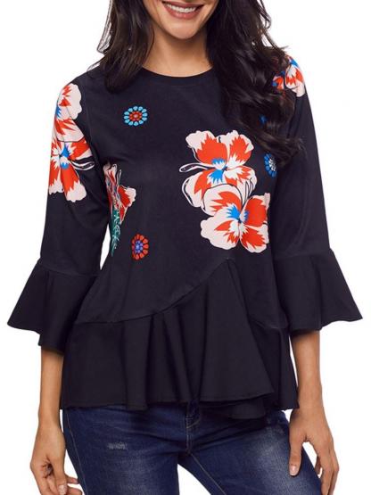 Pullover Floral Bell Sleeve Blouse