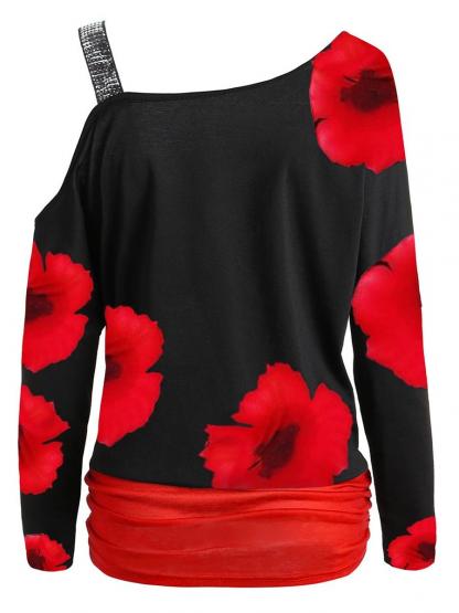 Personal Floral One Shoulder Long Sleeve T-shirt