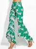 Color Block Floral Print Wide Legs Women's Pants