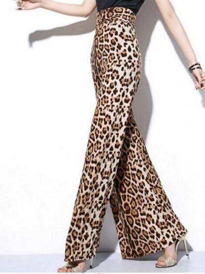 High-Waist Leopard Printed Wide Leg Women's Casual Pants